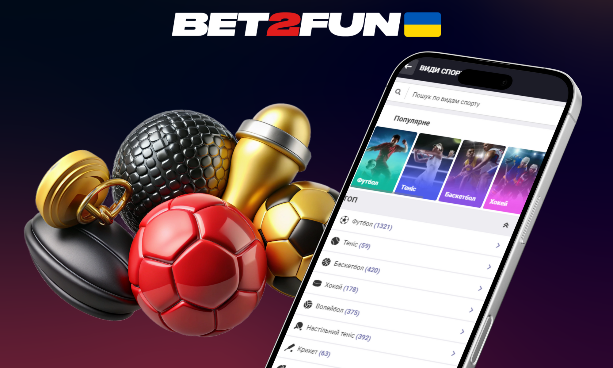 Доступні спортивні дисципліни в Bet2fun